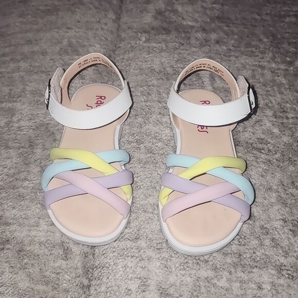 NWOT Rachel Shoes Colorful strappy open toe white faux leather sandals size 9 - Picture 2 of 4